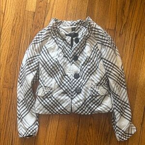 Saks Fifth Avenue Black & White Plaid Short Pea Coat